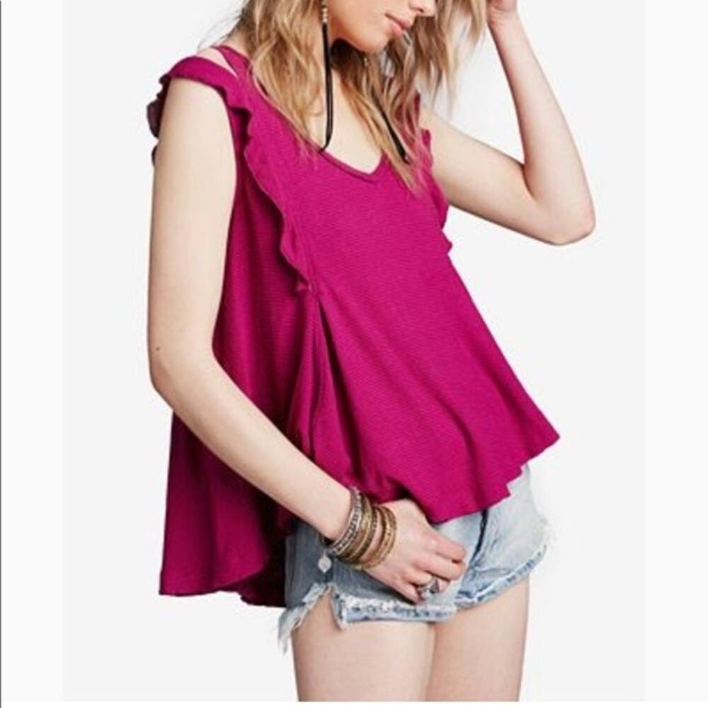 Free People Fuchsia Ruffle Trim Tank Top